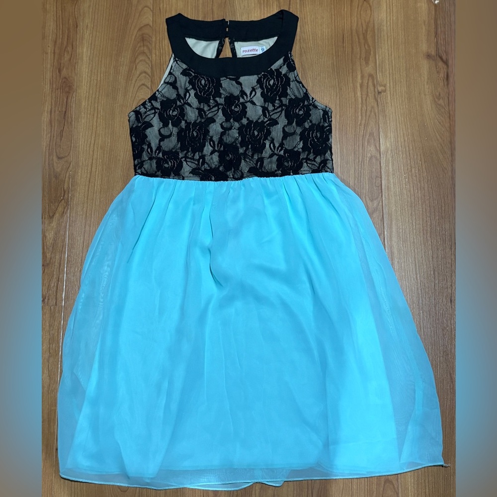 Roxette Black Lace Bodice with Aqua Tulle Skirt Girls Dress